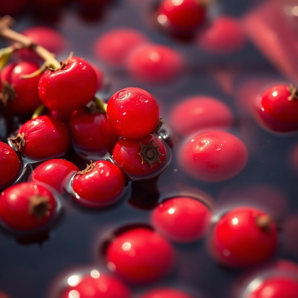 Fresh ripe cranberries floating on water during harvest
