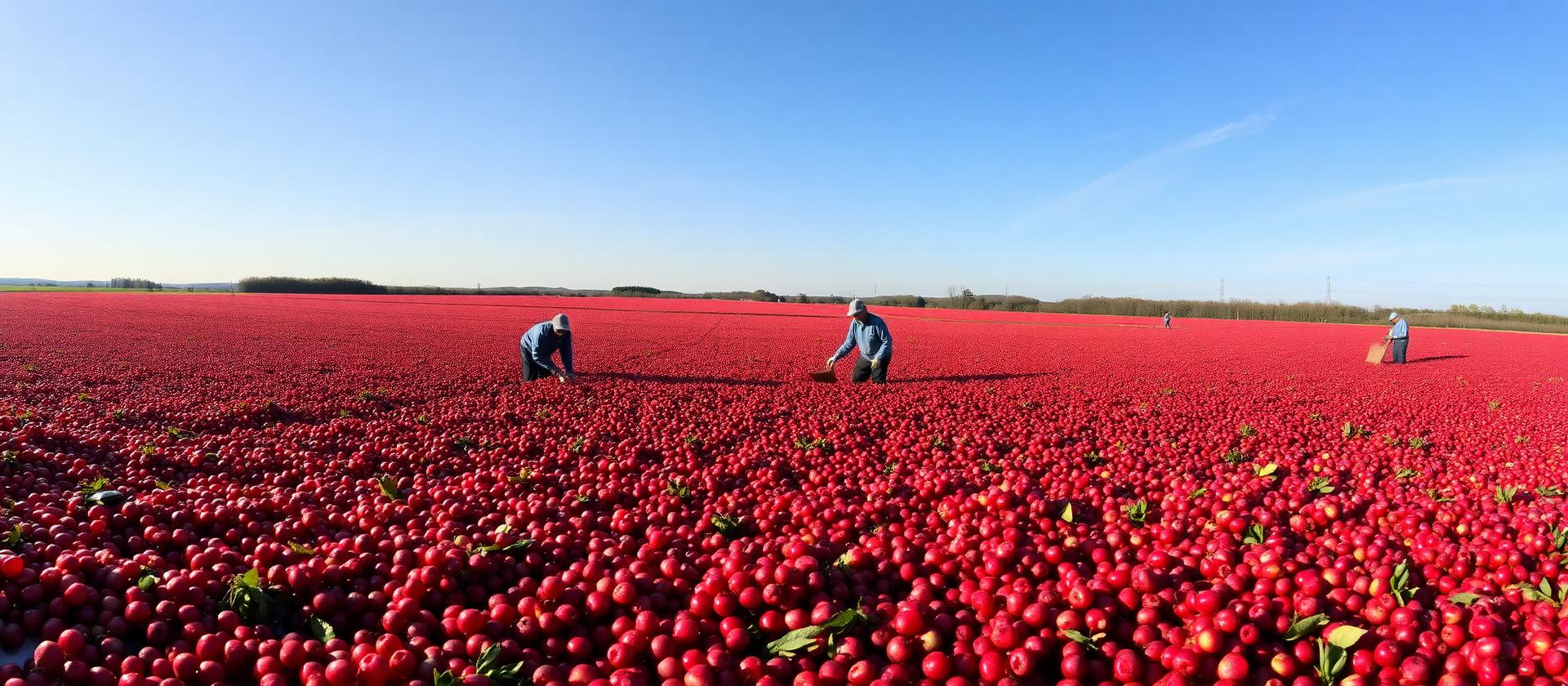 Cranberry harvest panorama